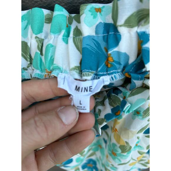 Mine Ruffle, Flowy, Ruched Tank Top, Turquoise, Yellow, White, Size: Large - Picture 3 of 6